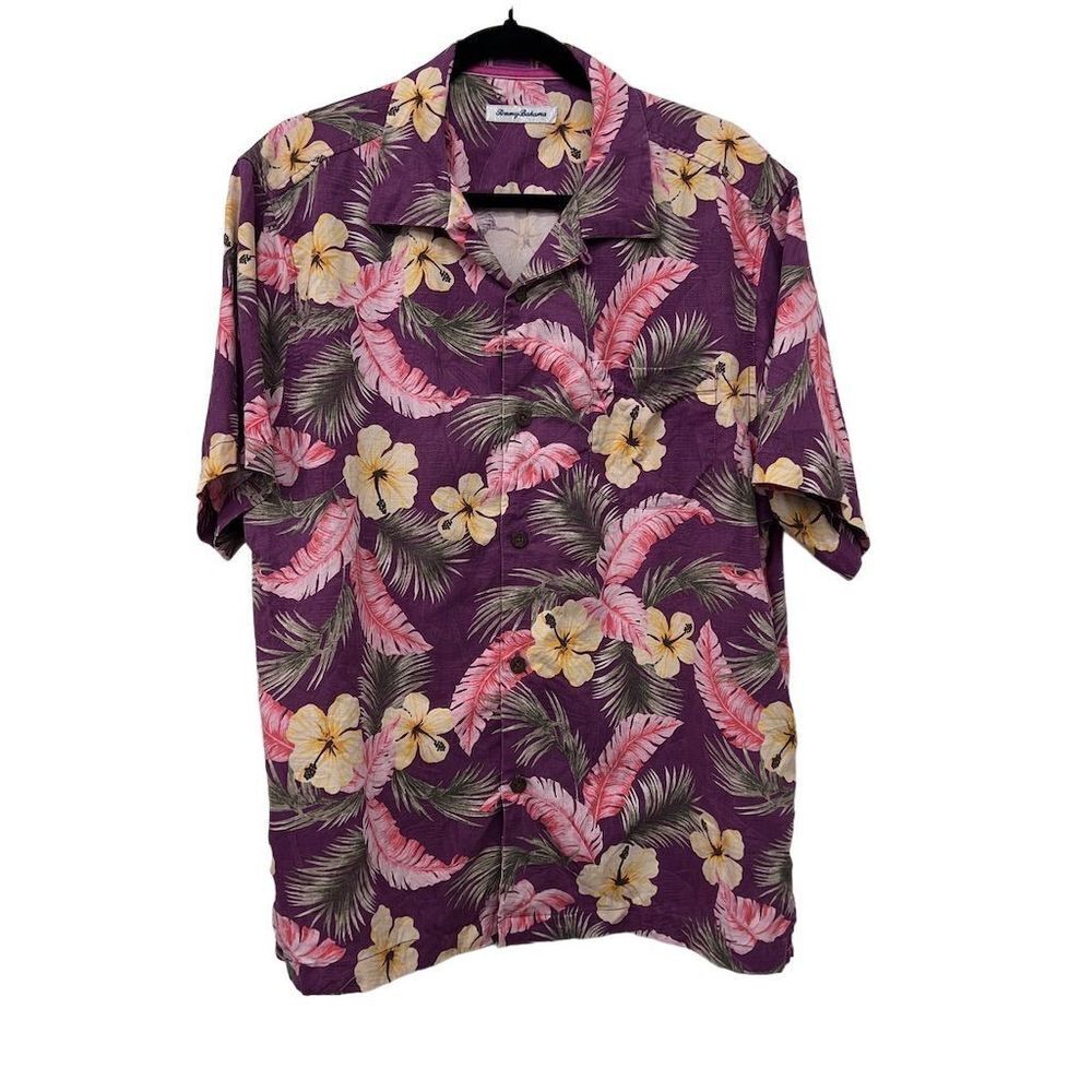 Tommy Bahama Island Zone Shirt Mens Large Brighton Blooms Purple Floral Silk